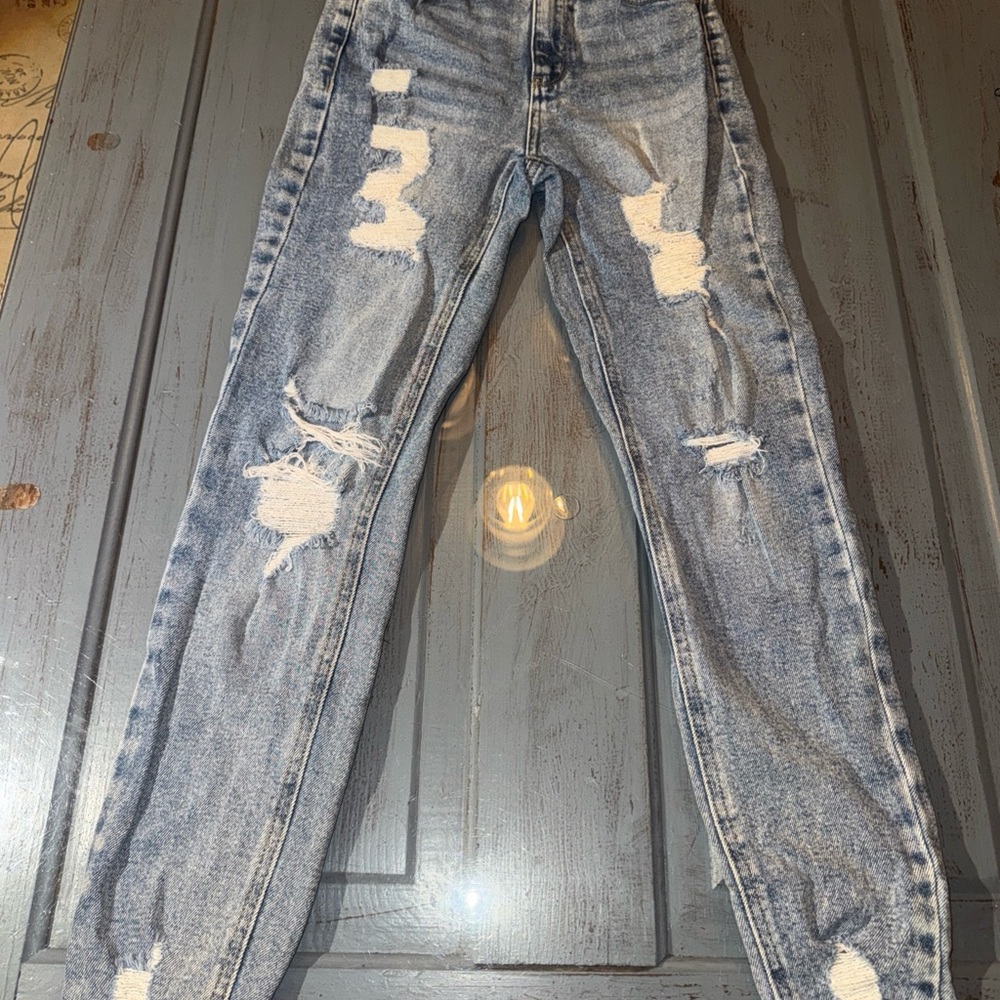 Tinseltown Juniors  Sz‎ 3 Blue Denim Stretch Ripped Thrashed Distressed Jeans